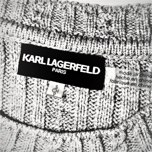KARL LAGERFELD Paris Cable Knit Gray Sweater with Threads of Silver Size S/M - Picture 4 of 6